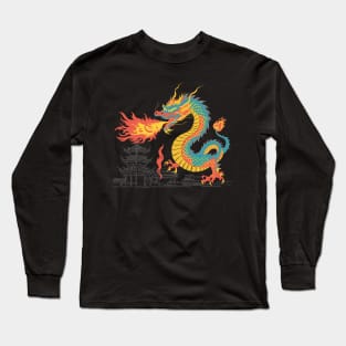 Colorful Chinese Dragon Unleashing Fire on Chinese City Long Sleeve T-Shirt